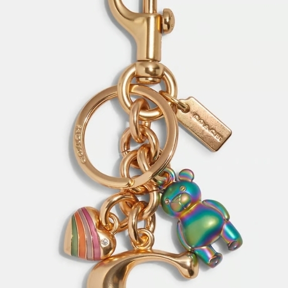 Coach Gold C, Rainbow Heart and Oil Slick Bear Keychain - Picture 1 of 2